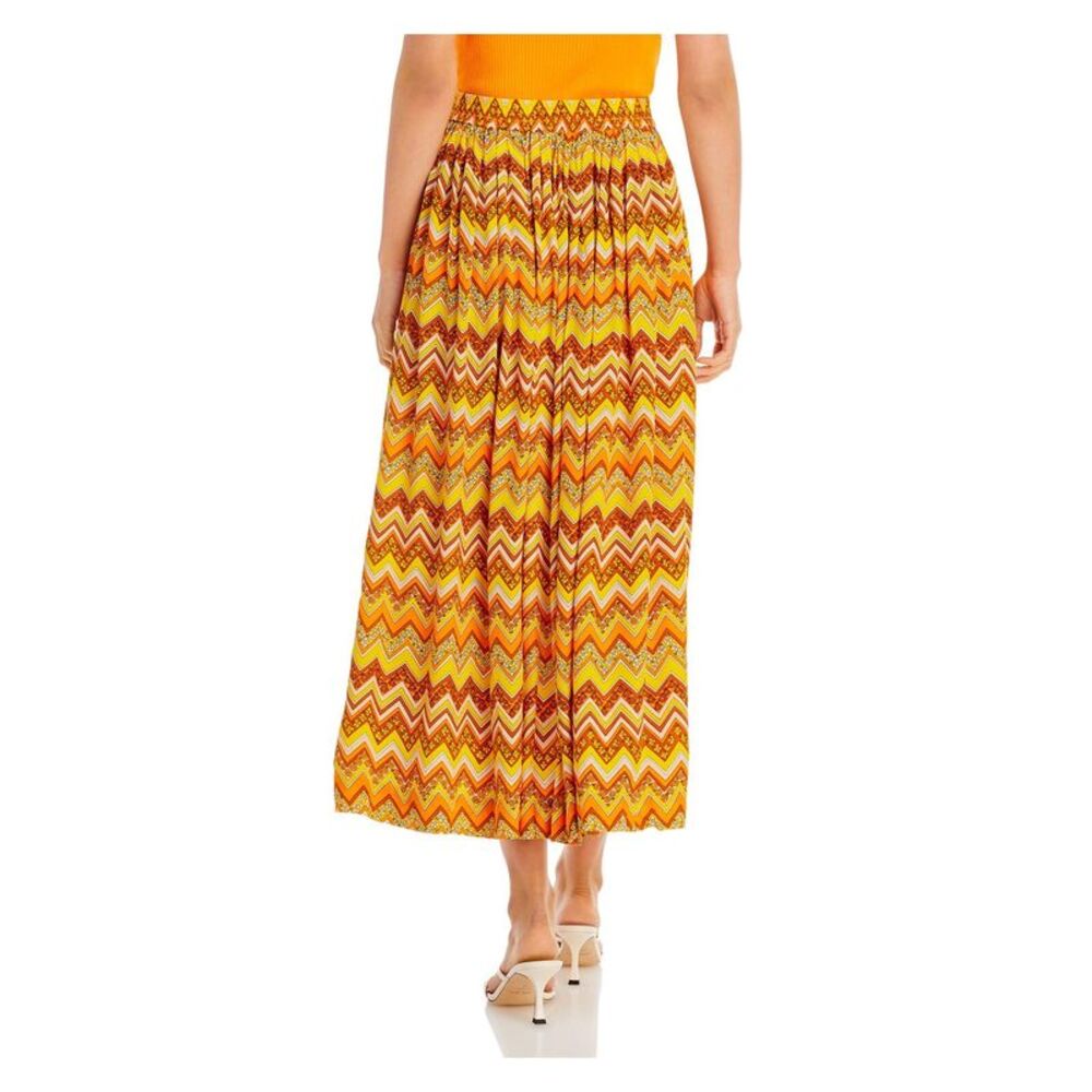 S/W/F Womens Yellow Pleated Smocked Waist Maxi Wear To Work A-Line Skirt L - Picture 2 of 2